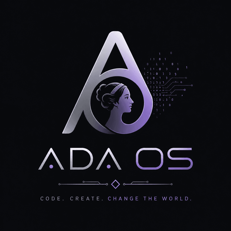 ADA OS — a stylised portrait mark honoring Ada Lovelace